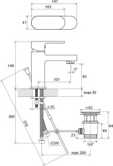 Смеситель для раковины Ravak CHROME Керамический картридж со сливным гарнитуром (X070053)