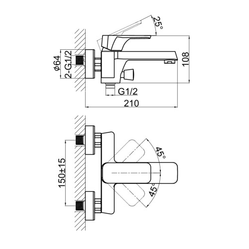 Смеситель для ванны D&K Berlin DA1433201, хром
