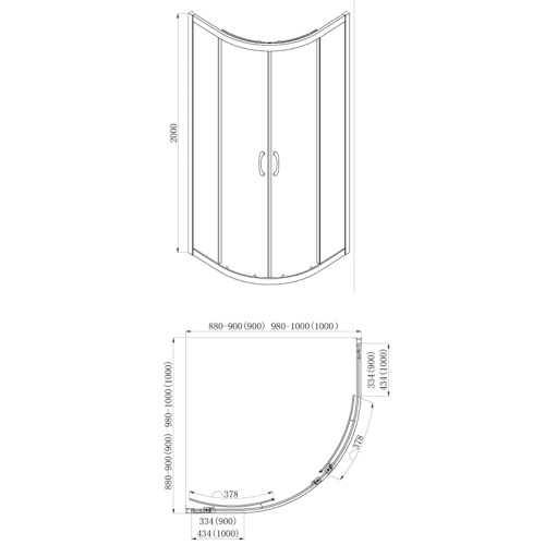 Душевое ограждение Azario MILTON 900х900х2000, БЕЗ ПОДДОНА, полукруглое, прозрачное стекло 6 мм, цвет профиля черный (AZ-ND2142 900 Black)