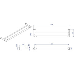 Полотенцедержатель AZARIO FORNY трубчатый двойной 60 см, хром (AZ-88302)