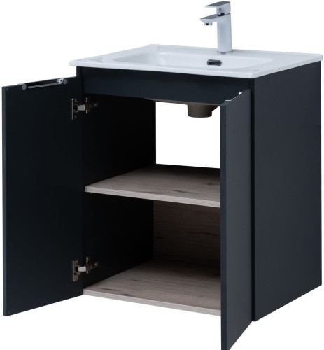 Тумба с раковиной Aquanet Алвита New 60 2 дверцы, антрацит