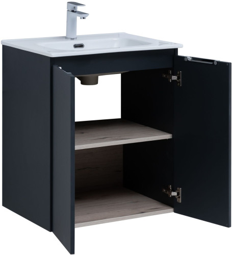 Тумба с раковиной Aquanet Алвита New 60 2 дверцы, антрацит