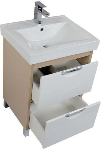 Тумба с раковиной Aquanet Гретта 60 светлый дуб (2 ящика)