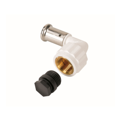 Угольник 90° ВР c черной заглушкой BP04 1/2&quot;, ПВДФ пресс (белый), 16x1/2&quot;, HENCO