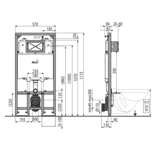 Скрытая система инсталляции Alcadrain S_droмodul Sliм, для сухой установки (для гипсокартона)