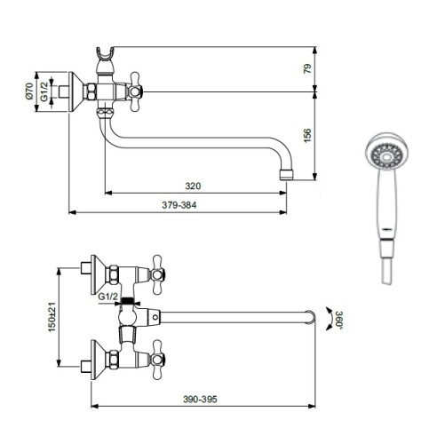 BA348AA RETRO Смеситель для ванны/душа