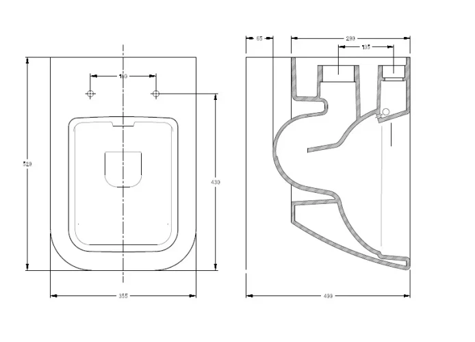 Унитаз Serel RITA подвесной безободковый со скрытым креплением с форсункой биде  с гигиеническим покрытием в комплекте с сиденьем микролифт RT26BM+223ZT