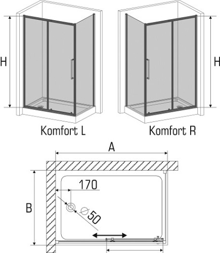 Душевой уголок Avek Komfort 100x100 LR 10005 10072 100x100x190