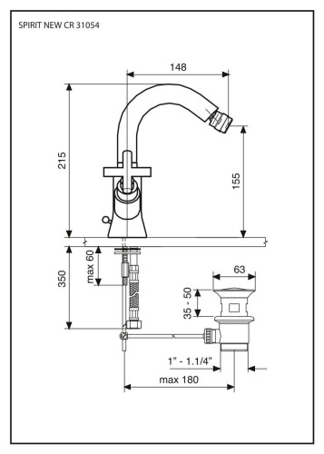 Emmevi Spirit New, двухвентильный смеситель (h21,5 см) для биде с поворотным изливом и донным клапаном, цвет хром