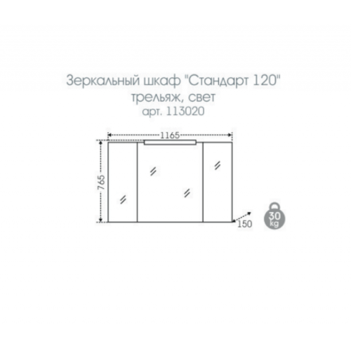 Зеркальный шкаф СанТа Стандарт 120 со светильником