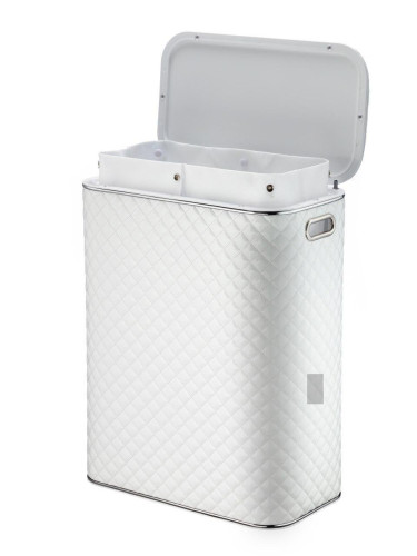 Корзина для белья WHC-B-9 Ромб стежка, белая, кант хром, большая