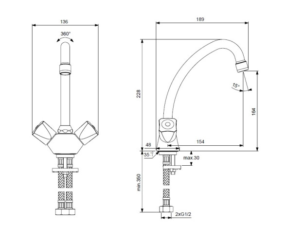 Смеситель для раковины Vidima PRACTIC Керамическая кран-букса (BA227AA)