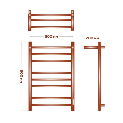 Полотенцесушитель электрический с полочкой (лесенка) Bauedge Stil Shelf DB-0024, 50x80 см