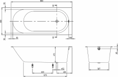 Ванна квариловая Villeroy&amp;Boch OBERON 2.0 180х80 UBQ181OBR2V-01, с ножками и сливом-переливом