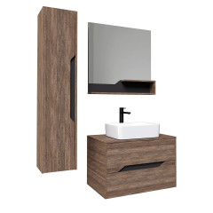 Зеркало ЛАЙФ-80 см с полками винтажное дерево темное/графит