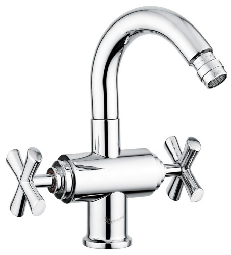 Emmevi Spirit New, двухвентильный смеситель (h23 см) для биде с поворотным изливом и донным клапаном, цвет зачищенное золото