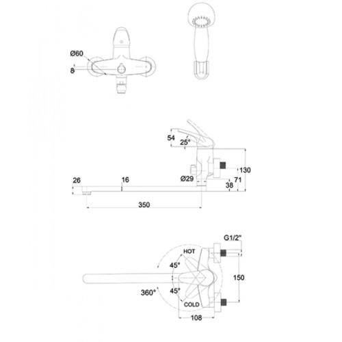 Смеситель для ванны с душем KAISER County (55255)