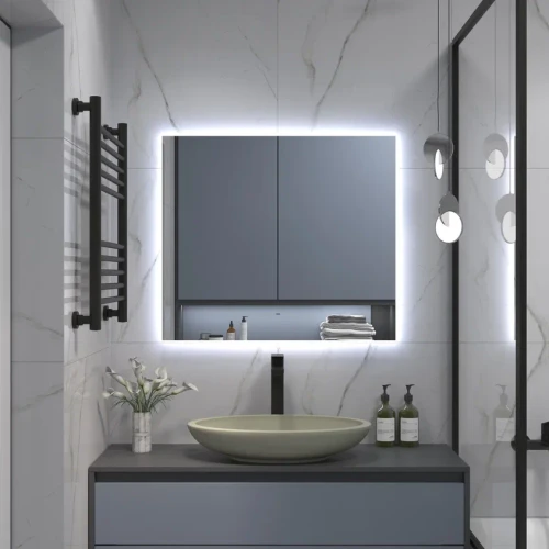 Зеркало Континент Trezhe Led 800х700 с бесконтактным сенсором, холодная подсветка