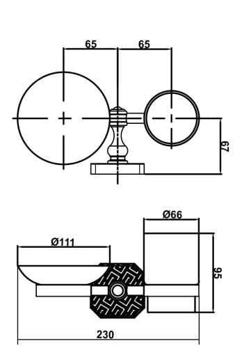 Держатель со стаканом и мыльницей Antik Duo 081902 Br