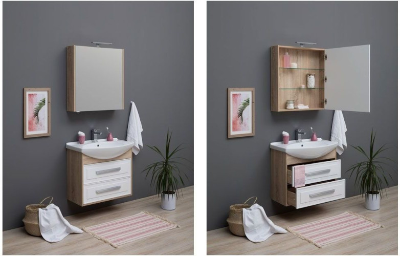 Тумба с раковиной Aquanet Остин 75 дуб сонома/белый