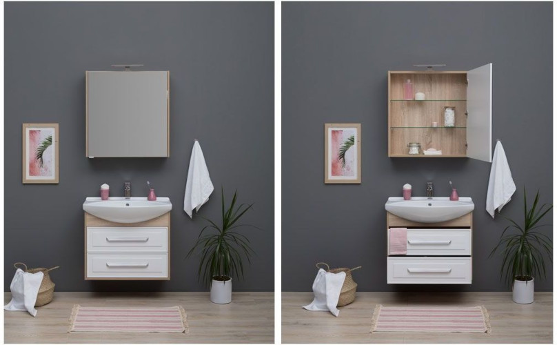 Тумба с раковиной Aquanet Остин 75 дуб сонома/белый