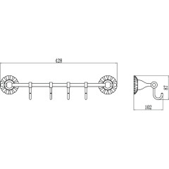 Планка с крючками (4 крючка) Savol S-08974C бронза