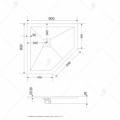 Душевой поддон трапеция RGW ST/T-G Графит арт. 16155099-02