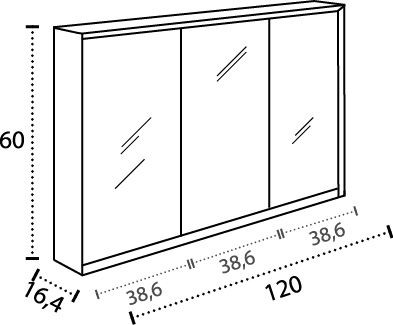 IBX LUXOR, зеркальный шкаф 120 см, 3 двери, цвет белый глянцевый лак