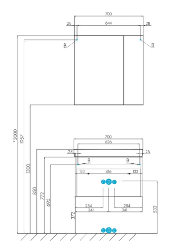 Тумба под раковину AQUATON Марти 70 подвесная, Белый/Дуб Эндгрейн (1A267501MY010)