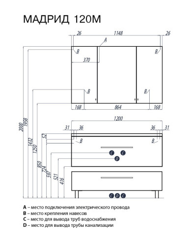 Тумба под раковину AQUATON Мадрид 120 М подвесная, белая (1A168701MA010)