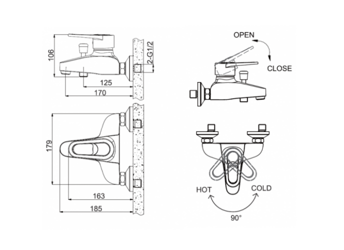 Смеситель для ванны Bravat Loop короткий излив, хром (F6124182CP-01-RUS)