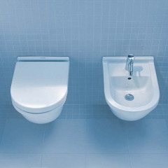 Подвесной унитаз Rimless Duravit Starck-3 безободковый с крышкой-сиденьем soft close (45270900A1)
