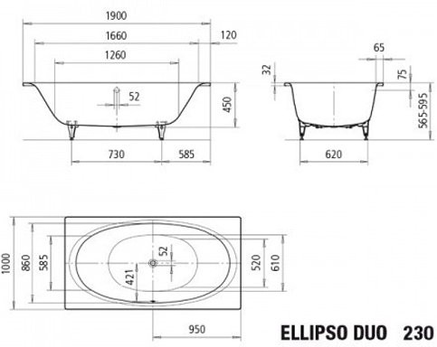 Ванна стальная KALDEWEI Elipso Duo 190x100 standard
