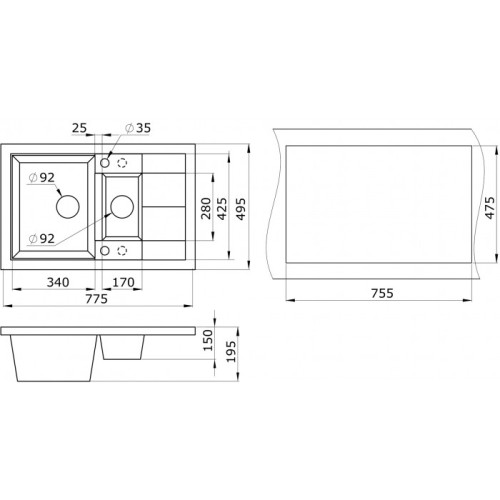 Мойка кварцевая Paulmark FESTE, PM237850-WH, белый, 775х495 мм, Paulmark