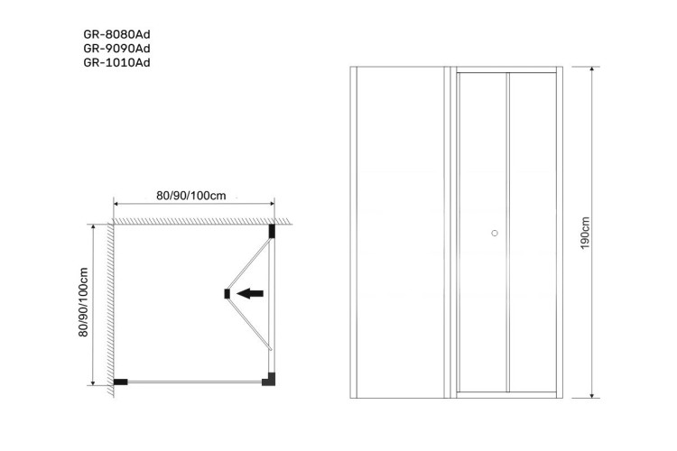 Душевое ограждение Grossman GR-9090 Аdvans (90*90*190) квадрат, складывающаяся дверь из двух частей