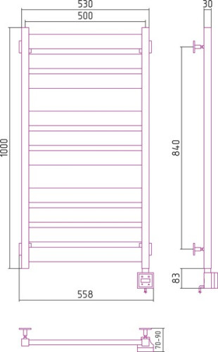Электрический полотенцесушитель Сунержа Центурион 1000х500 скрытое подключение