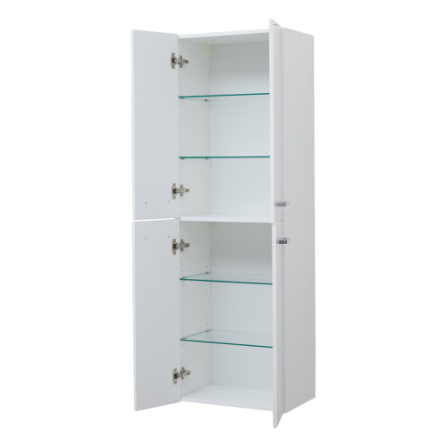 Пенал, 50 см, подвесной/напольный, универсальный, 4 дверцы, 4 стеклянные полки, белый глянец