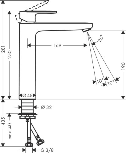 Смеситель для раковины Hansgrohe Vernis Blend, однорычажный, 190 без сливного гарнитура, хром (71582000)