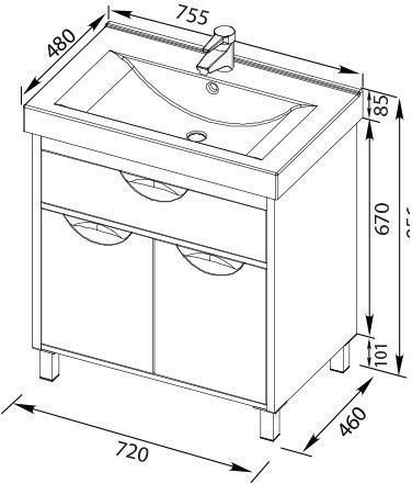 Тумба с раковиной Aquanet Гретта 75 светлый дуб