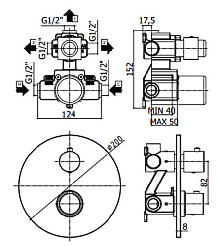 Смеситель для душа Paffoni LIGHT термостат, встраиваемый, 3 выхода, белый матовый (LIQ019BO)
