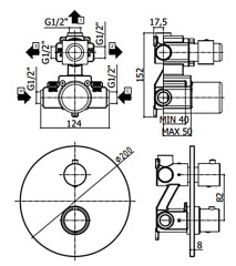 Смеситель для душа Paffoni LIGHT термостат, встраиваемый, 3 выхода, белый матовый (LIQ019BO)