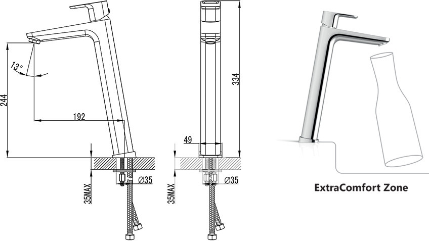 Смеситель для умывальника высокий без донного клапана 333 мм TD 015.00