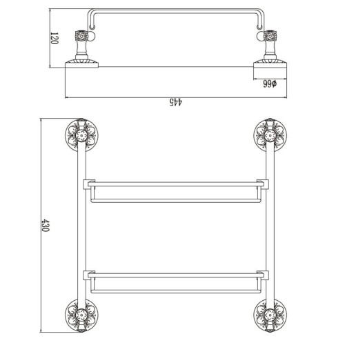 Полка прямая двойная (стеклянная) 40 см S-005822C Savol бронза