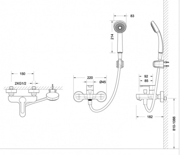 Смеситель для ванны Bravat Stream с коротким изливом и душевой лейкой, хром (F63783C-B)