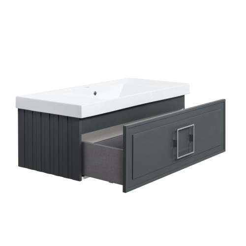 Тумба под раковину подвесная La Fenice Cubo FNC-01-CUB-G-100, серо-зеленая