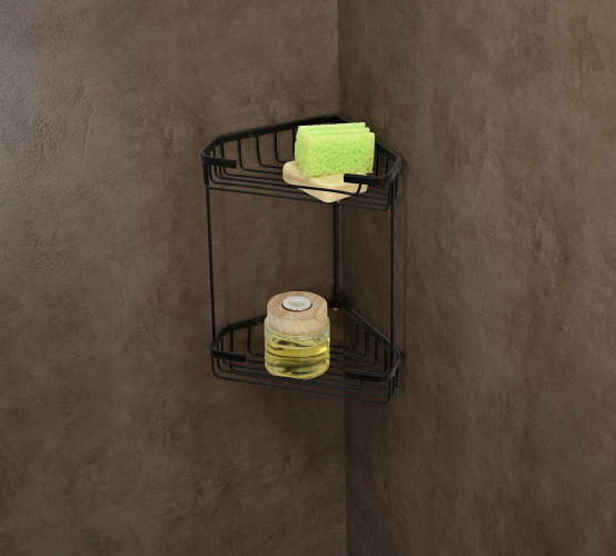 Gedy, решётка угловая 2-х уровневая, высота 27 см, цвет черный матовый