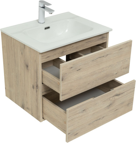 Тумба с раковиной Aquanet Алвита New 60 2 ящика, дуб веллингтон белый