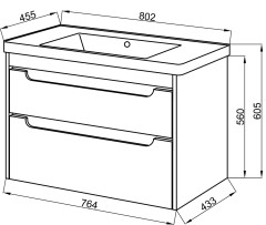 Комплект в ванную Ceruttispa тумба Эмилия grey 80 подвесная с умывальником "Кантэ 80"