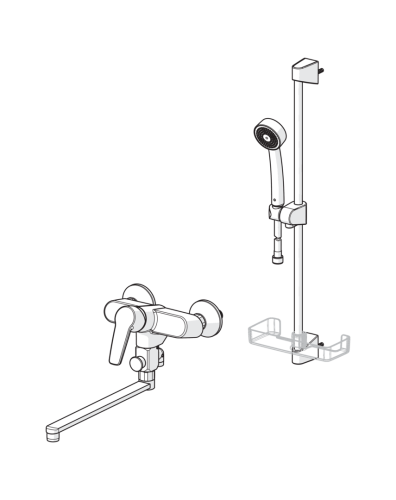 Смеситель для ванны и душа Oras Saga с поворотным изливом (300 мм) и душевым комплектом Oras Apollo (3945Y)