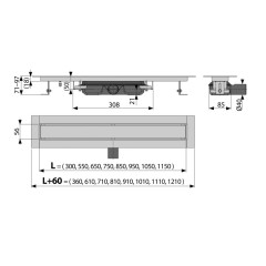 Водоотводящий желоб Alcadrain без порогов, с решеткой, под кладку плитки